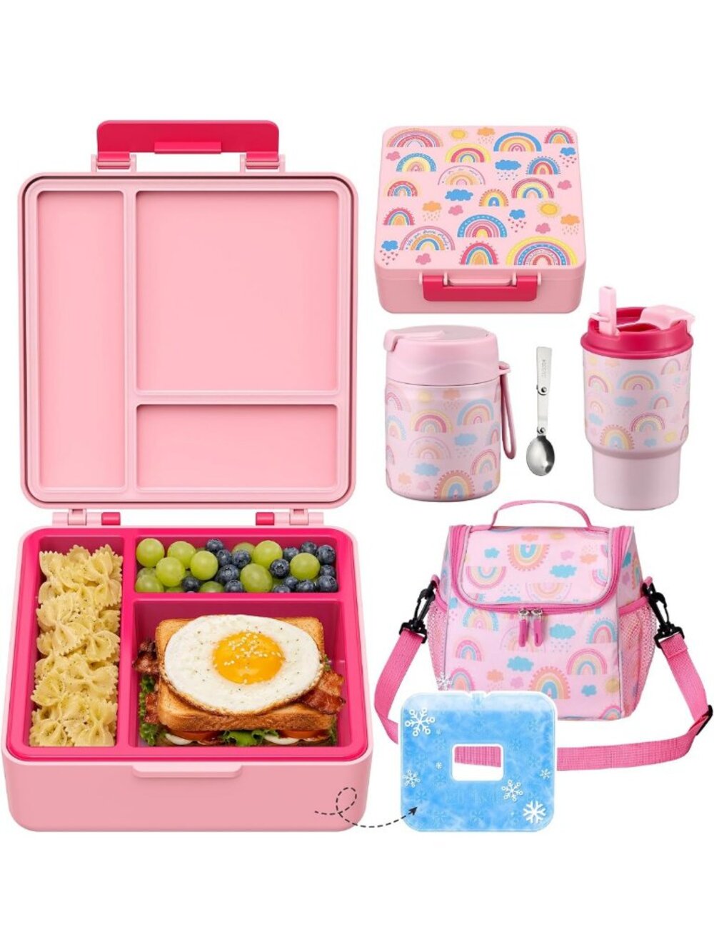 Insulated Bento Lunch Box Set with 17oz Thermo, Kids Water Bottle & Bag